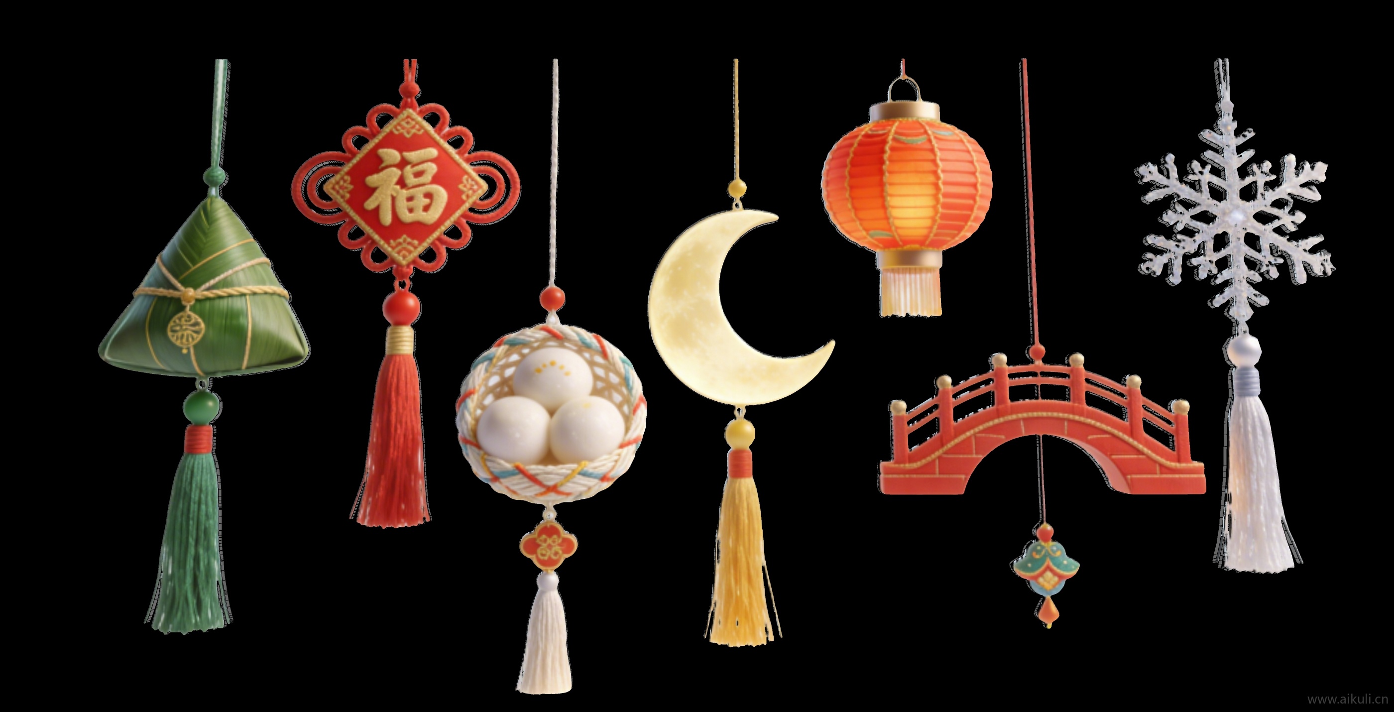 节庆新年2D吊串流苏中国结剪影1艺术装置