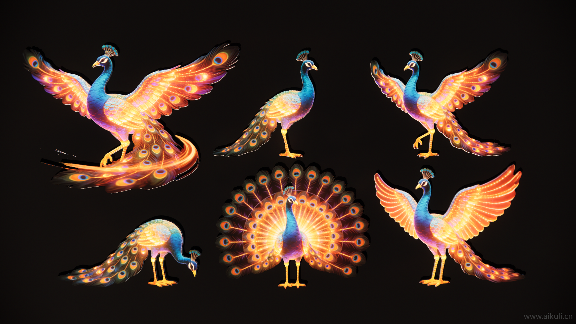 动物孔雀彩灯2D夜景灯饰艺术装置剪影