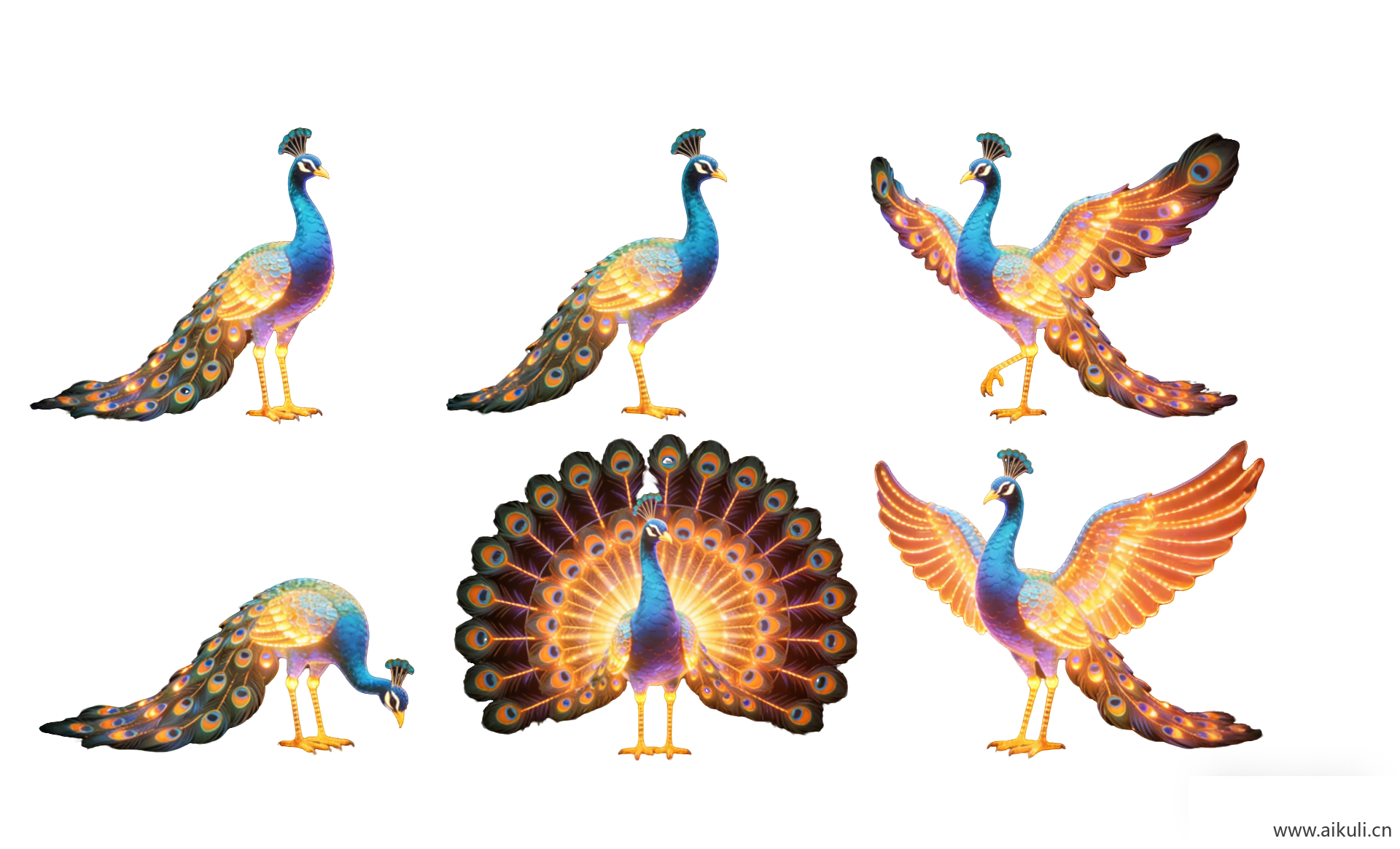 PNG格式动物孔雀彩灯2D夜景灯饰艺术装置剪影