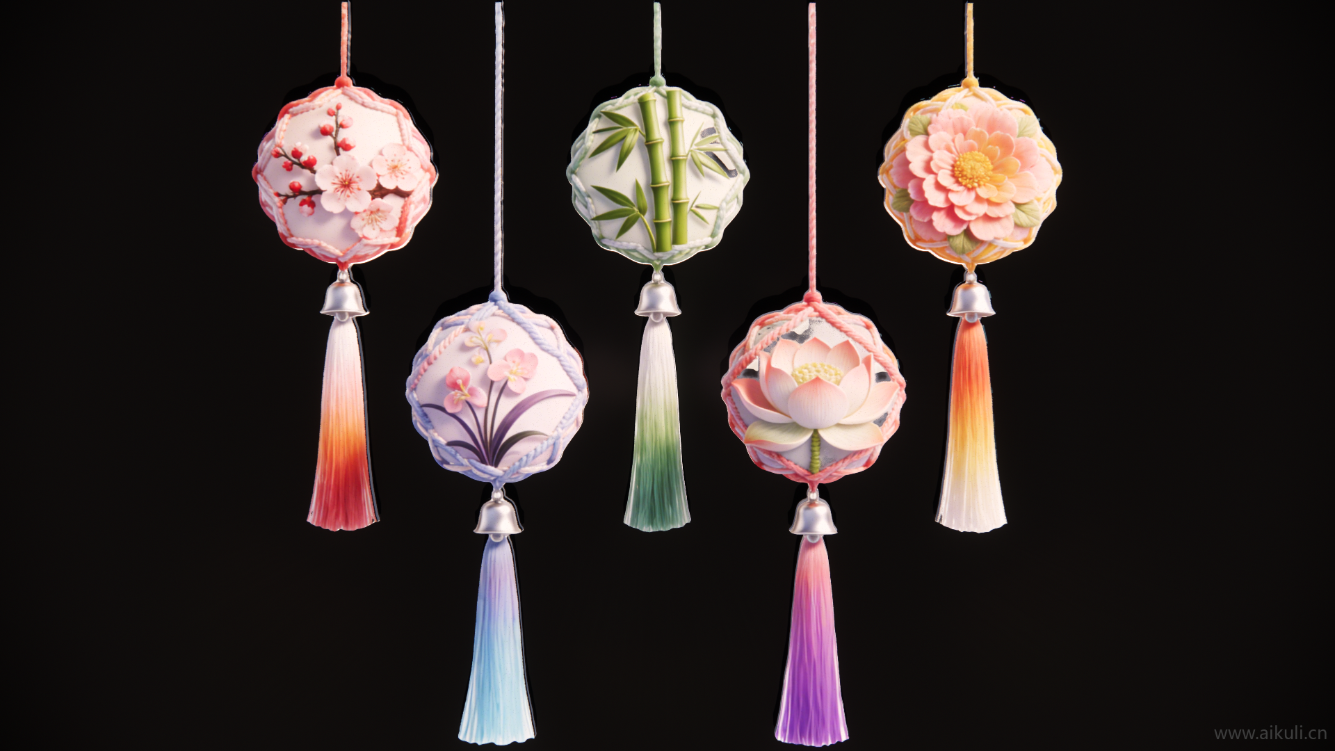 节庆新年2D吊串流苏中国结剪影2艺术装置