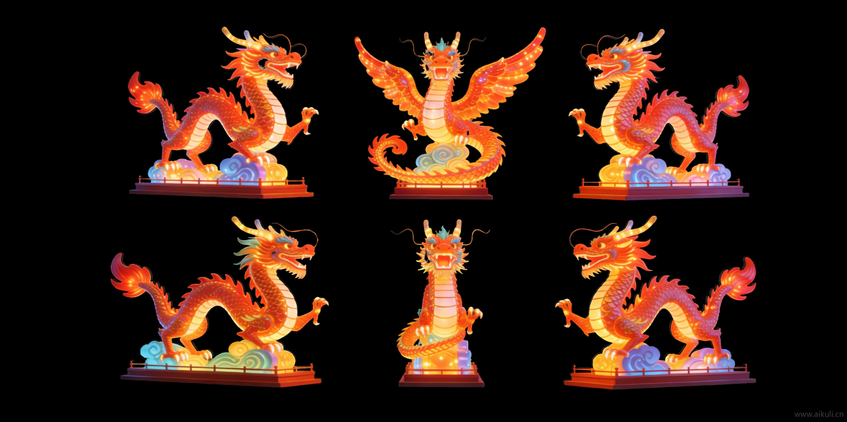 2D龙彩灯艺术装置剪影A