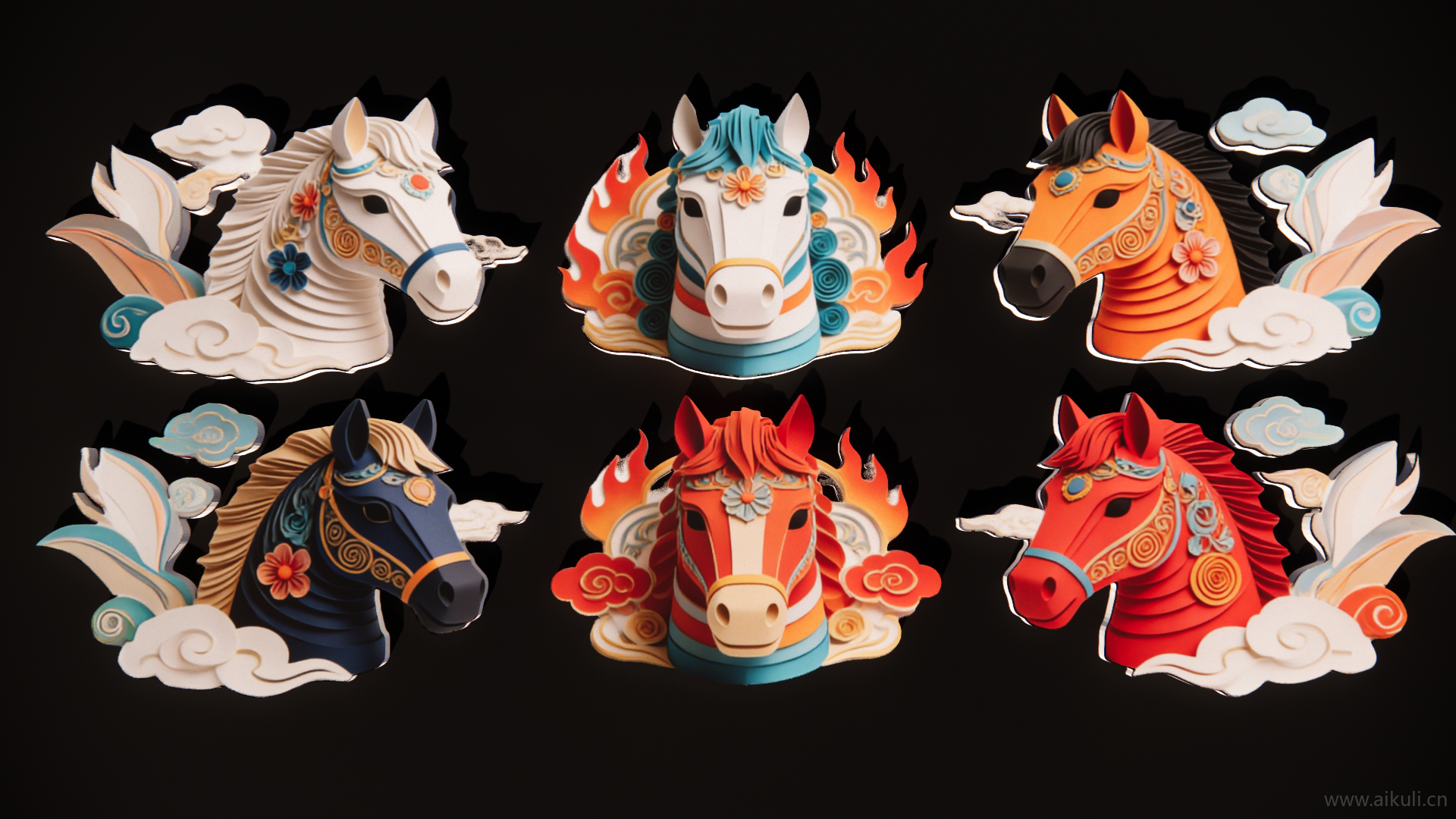 2D马头马年艺术装置剪影