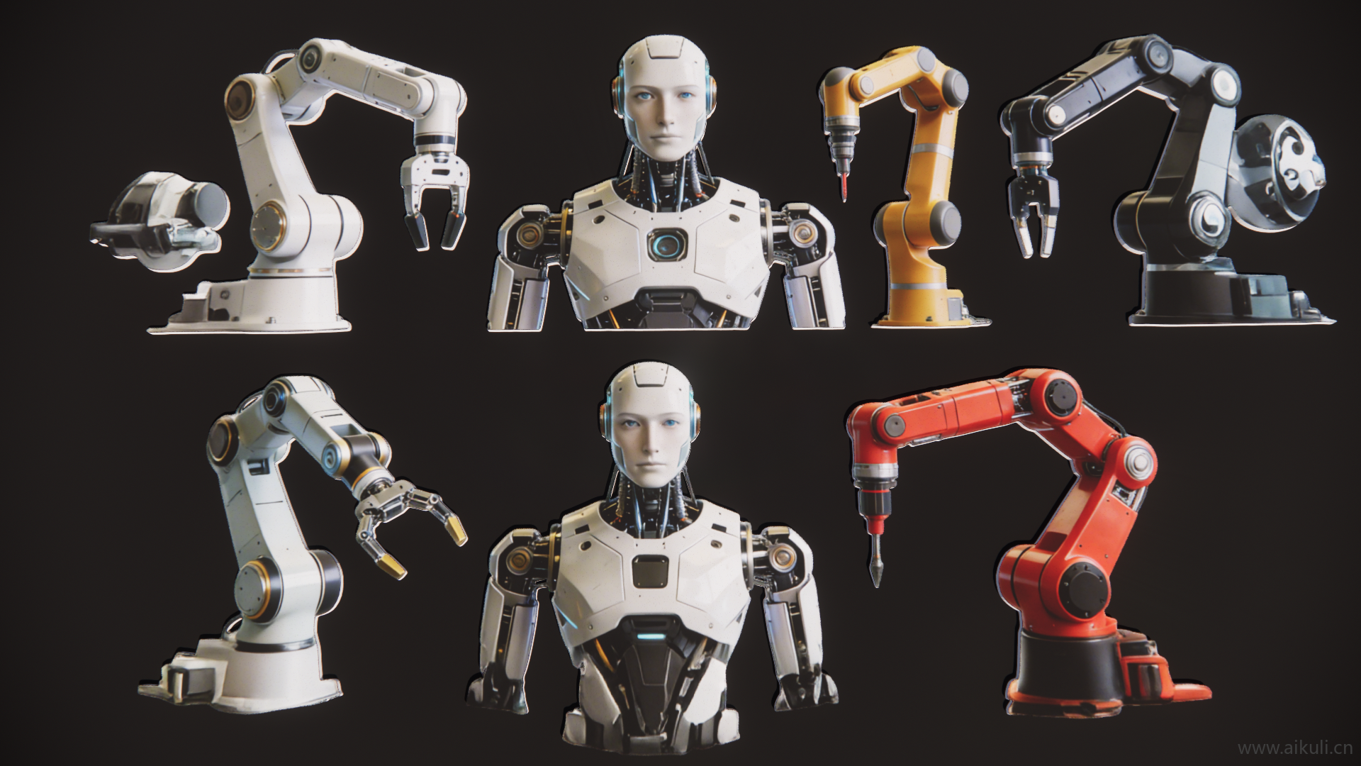 现代2D工业智能机器人机械臂车间设备剪影