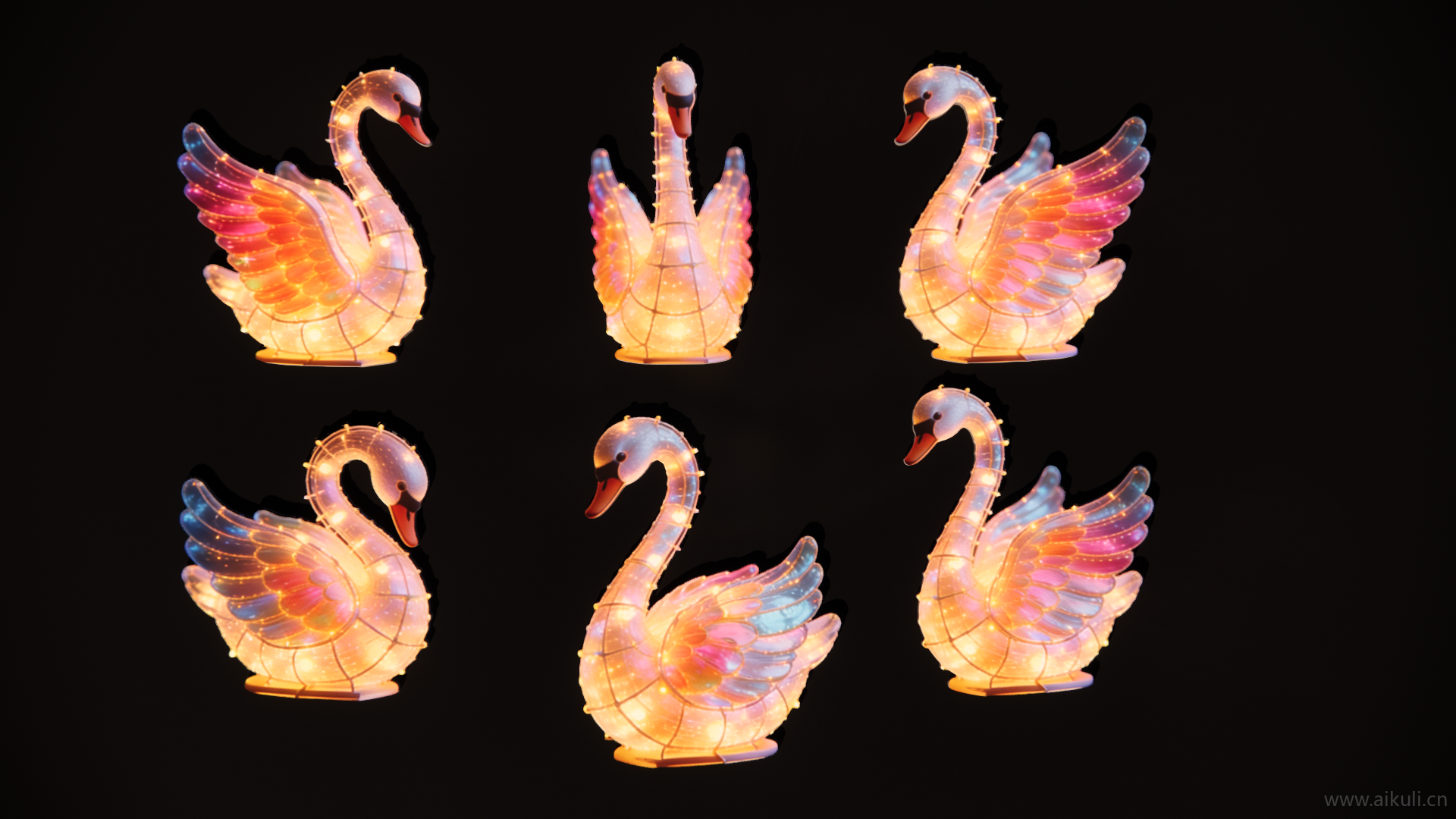 动物天鹅2D夜景灯饰艺术装置剪影