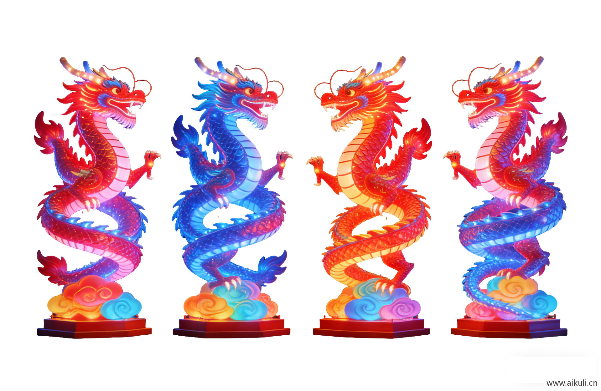 PNG格式2D龙彩灯艺术装置剪影