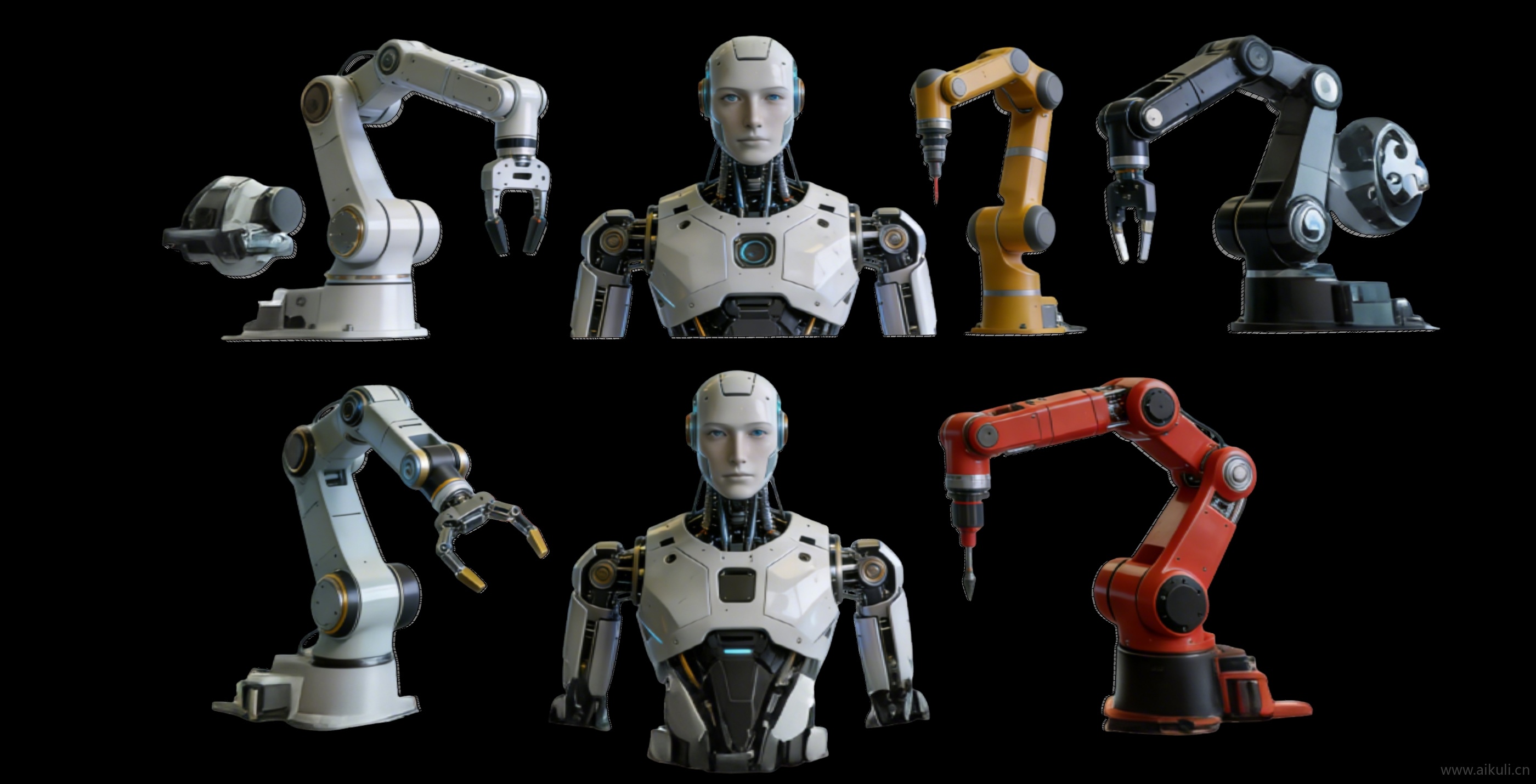 现代2D工业智能机器人机械臂车间设备剪影