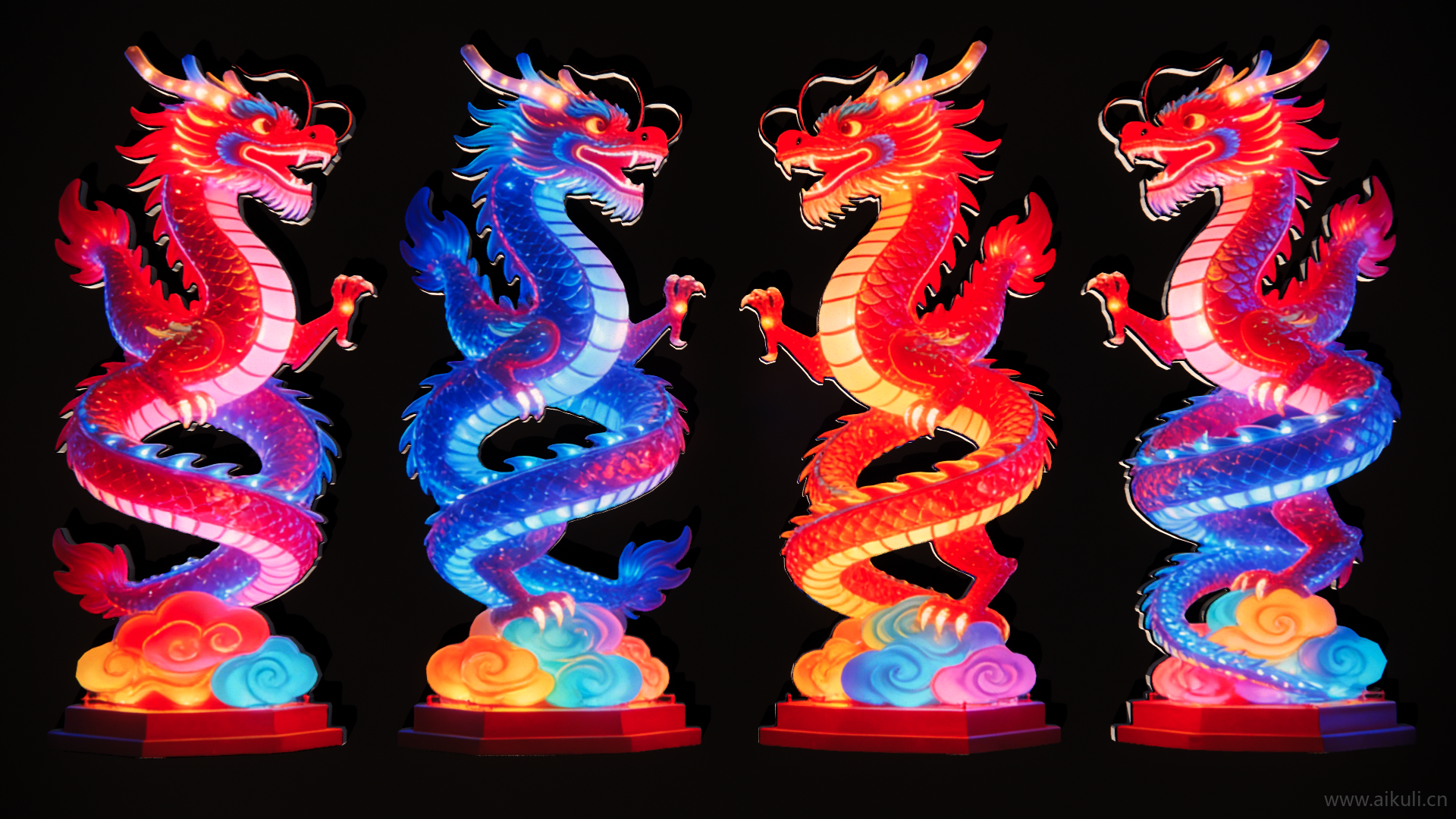 2D龙彩灯艺术装置剪影