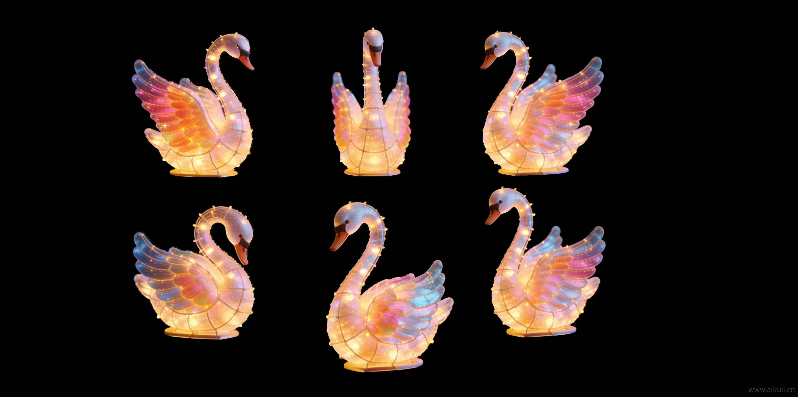 动物天鹅2D夜景灯饰艺术装置剪影