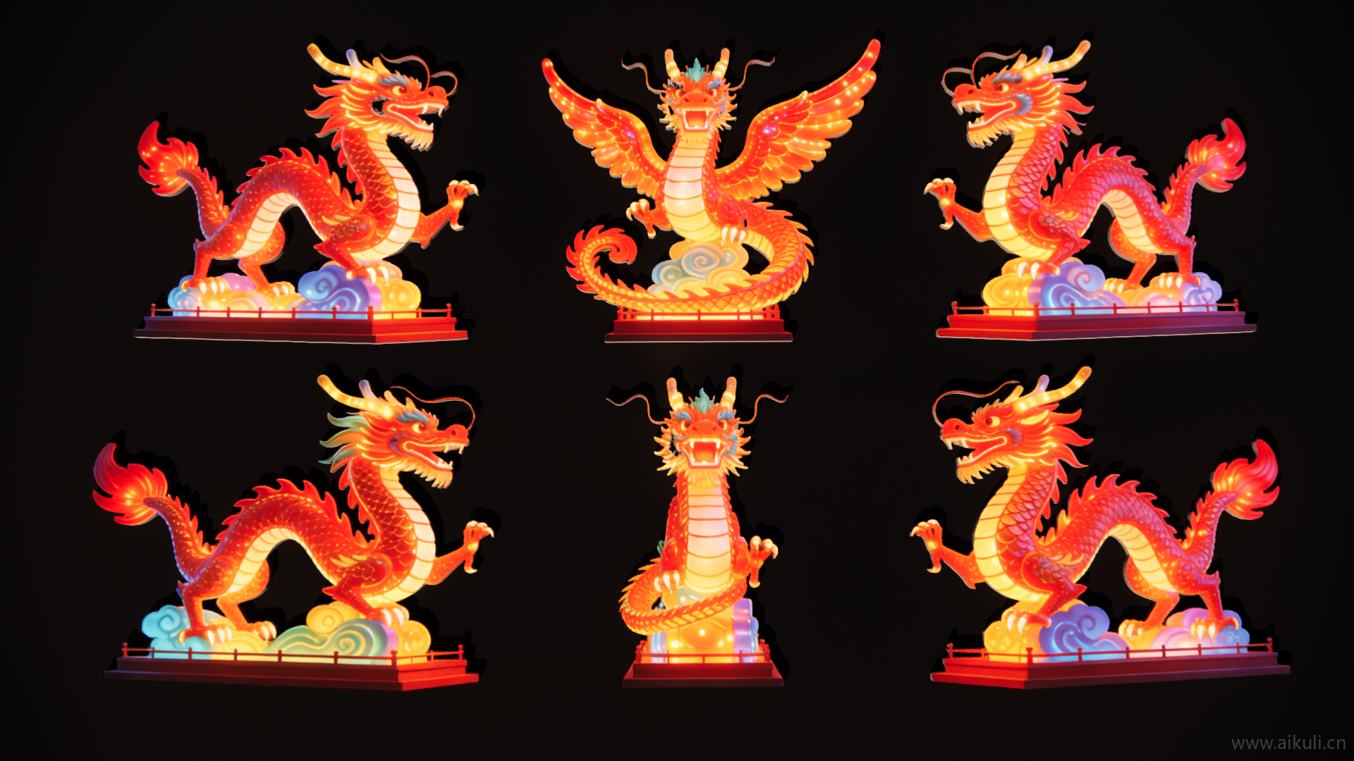 2D龙彩灯艺术装置剪影A