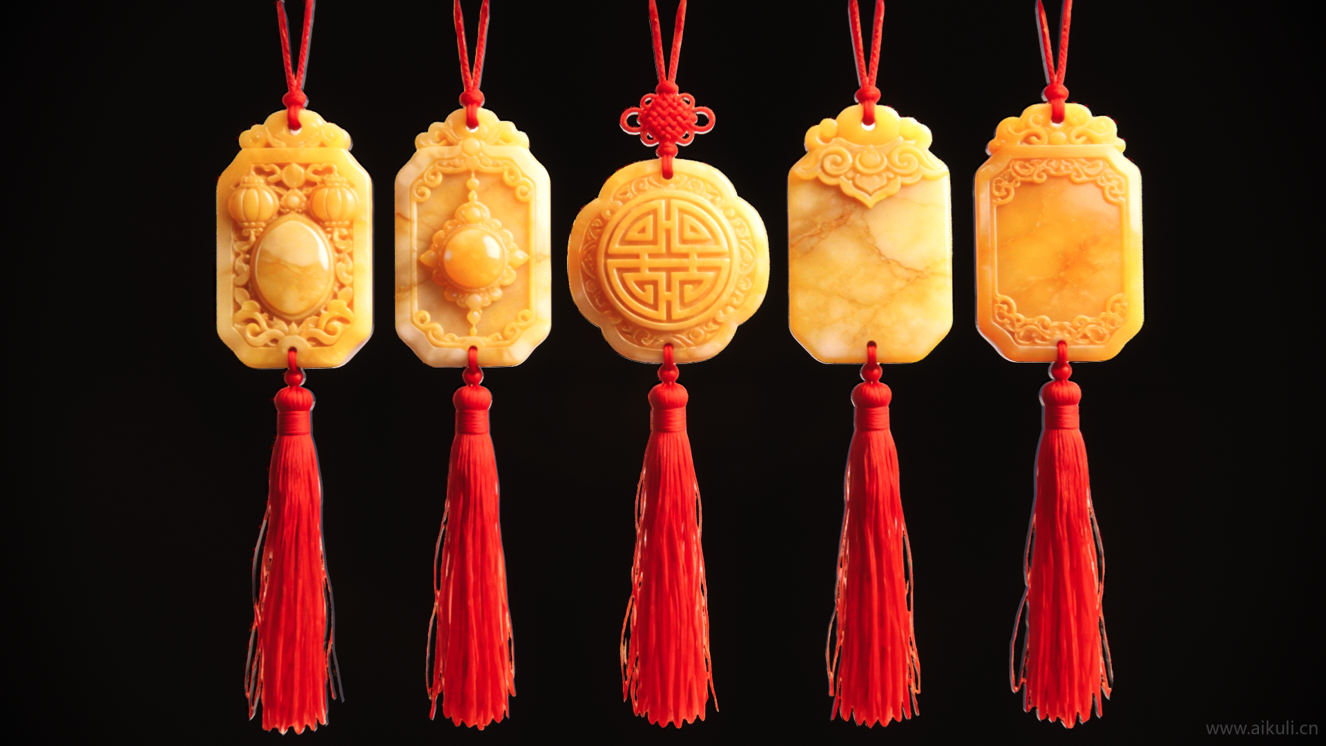 2D吊串黄玉石红流苏剪影艺术装置