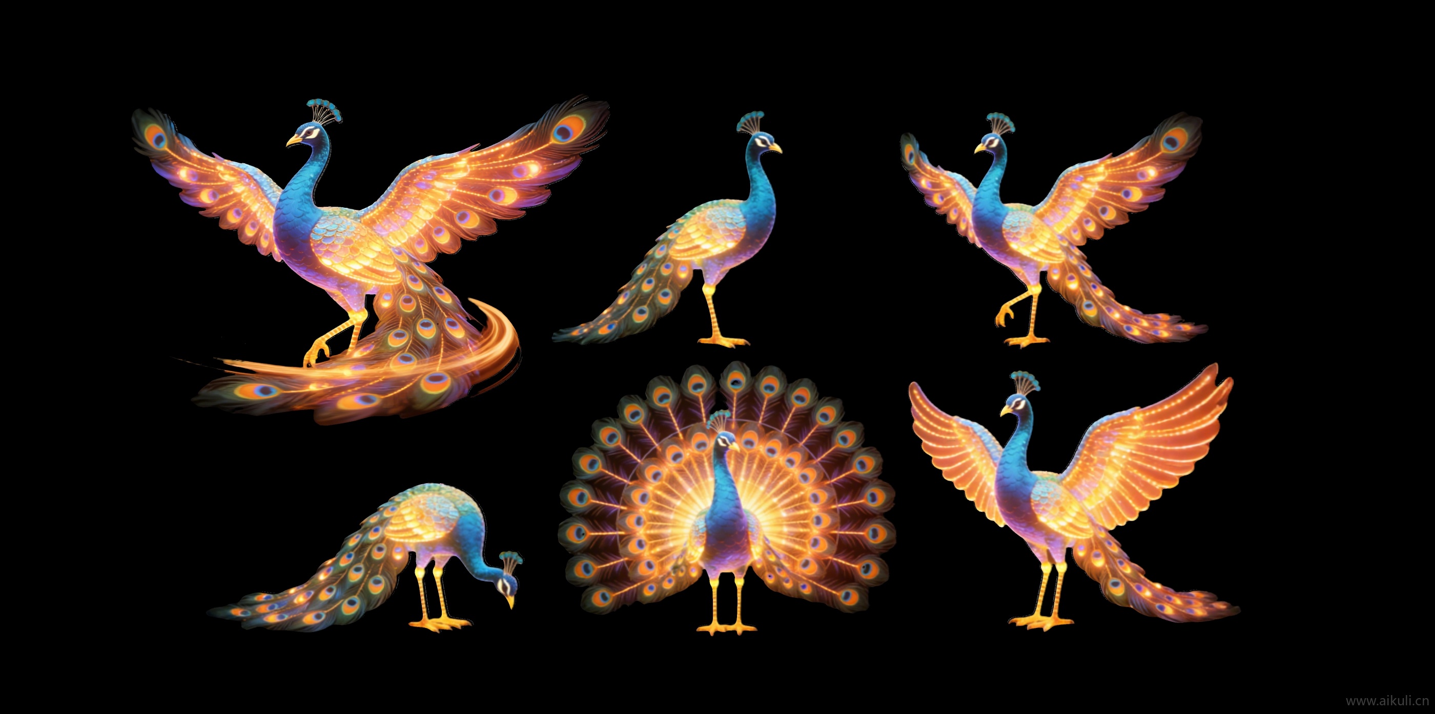 动物孔雀彩灯2D夜景灯饰艺术装置剪影