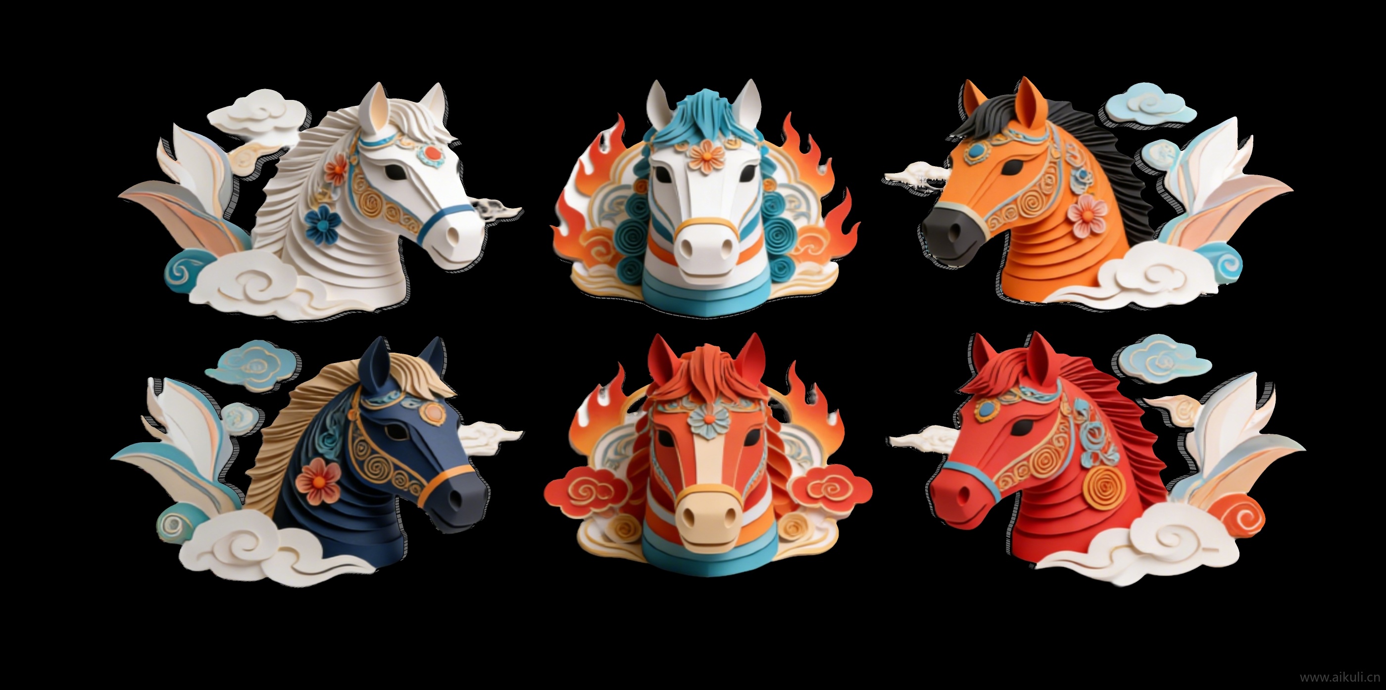 2D马头马年艺术装置剪影